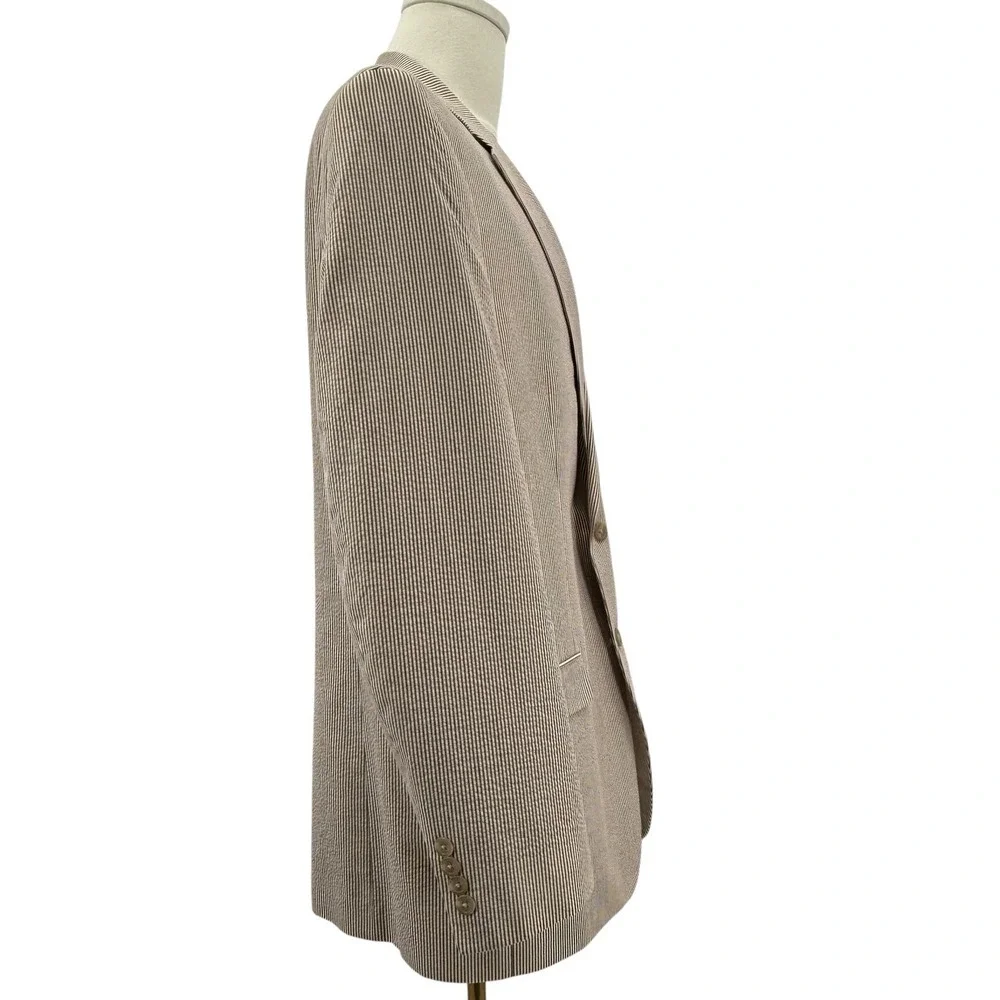 Chaps Men's Seersucker Blazer 46L Brown Stripe Cotton‎ Summer Sport Coat Preppy